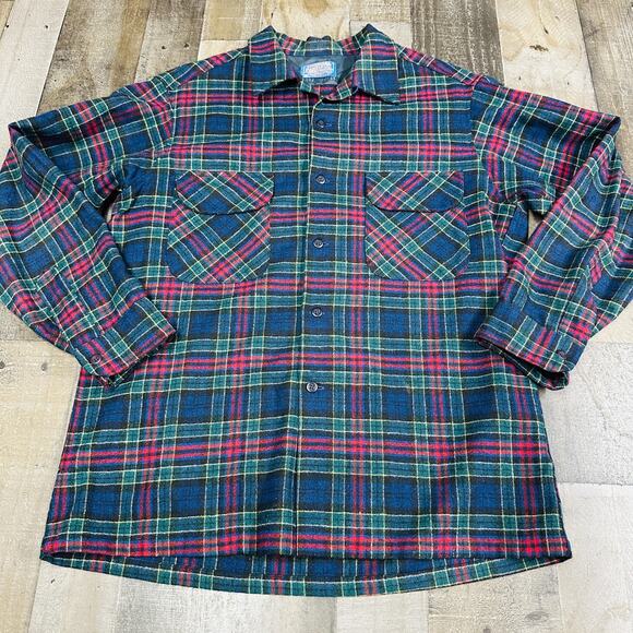 Vintage Pendleton Shirt Men Large Wool Flannel 70s Lodge Allison Tartan - Picture 1 of 12